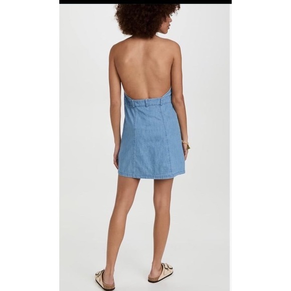 Free People Sami‎ Denim Mini Dress Collared Halter Sleeveless Button Down - Picture 6 of 12